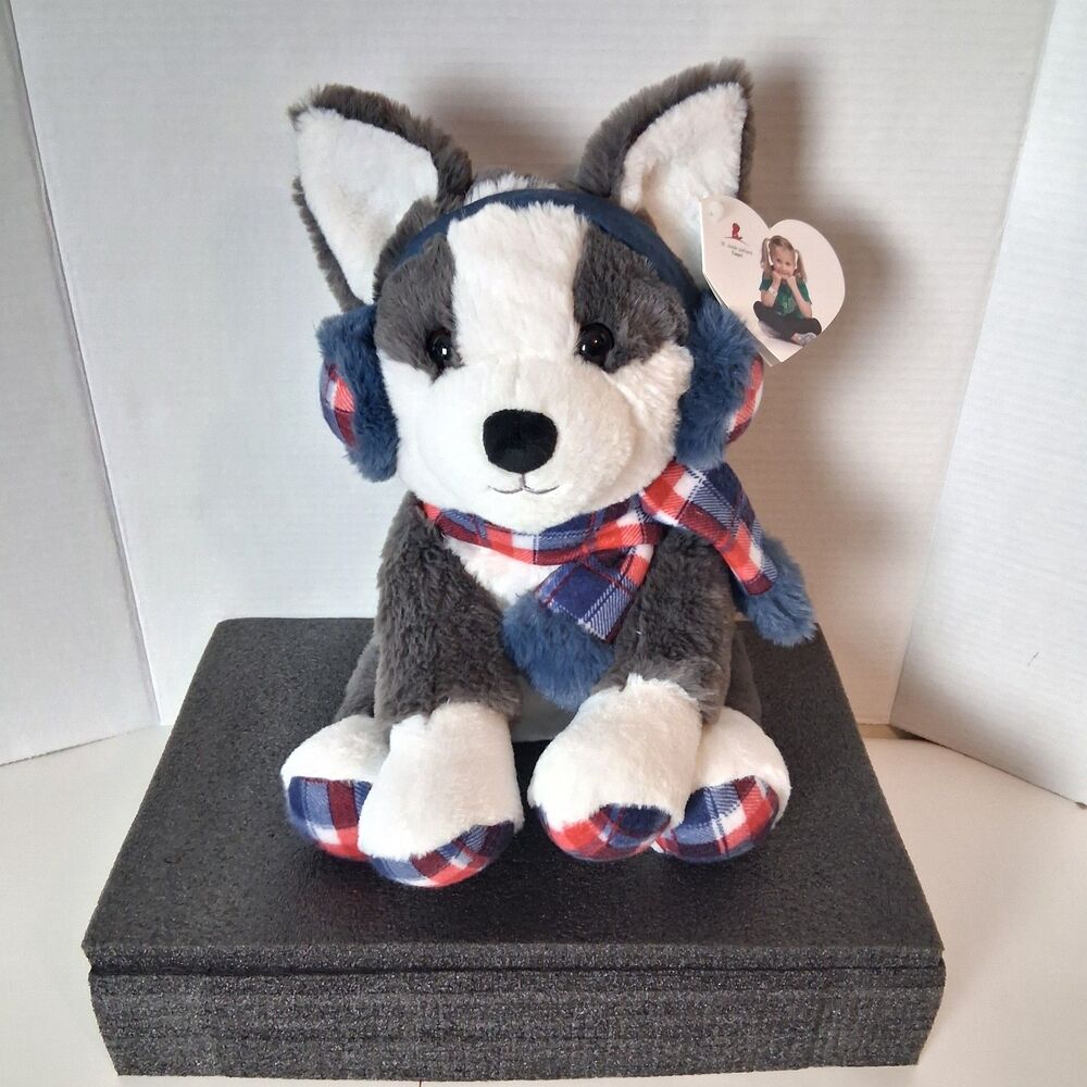St Jude Puppy Dog Husky Plush Scarf Hugfun International 12" Stuffed Animal